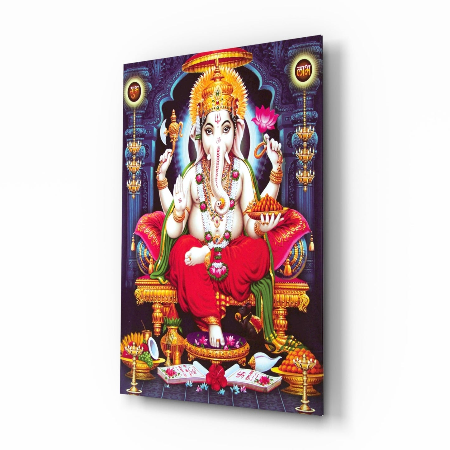 Ganesha Lotus Throne Glass Wall Art