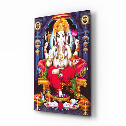 Ganesha Lotus Throne Glass Wall Art