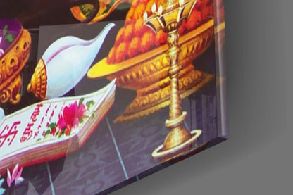 Ganesha Lotus Throne Glass Wall Art