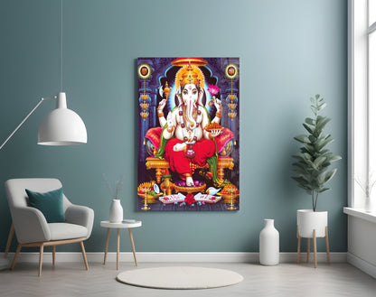 Ganesha Lotus Throne Glass Wall Art