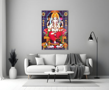 Ganesha Lotus Throne Glass Wall Art
