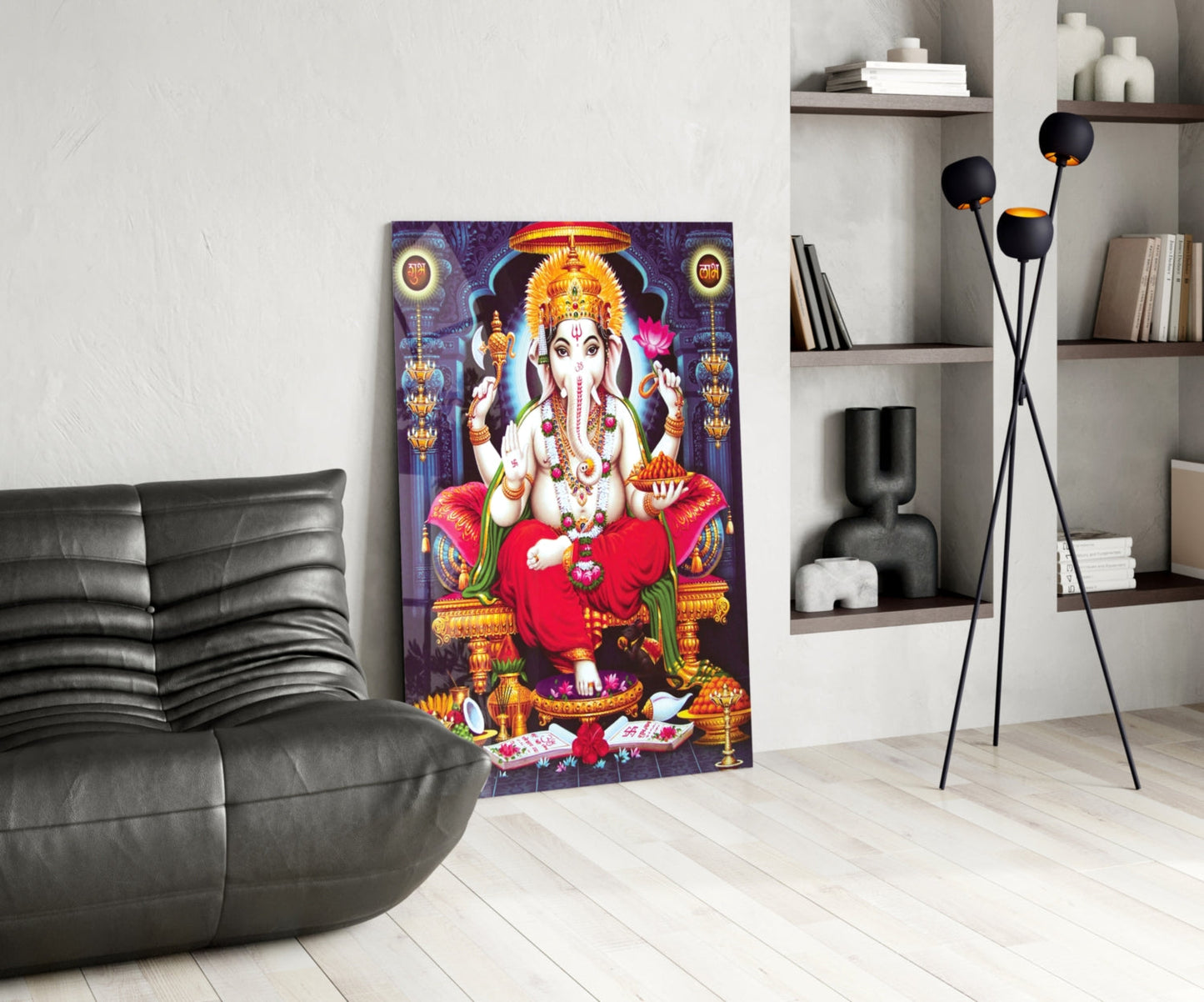 Ganesha Lotus Throne Glass Wall Art