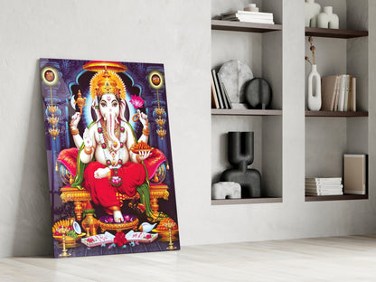 Ganesha Lotus Throne Glass Wall Art