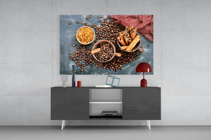 Coffee Beans and Cinnamon Glass Wall Art