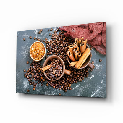 Coffee Beans and Cinnamon Glass Wall Art
