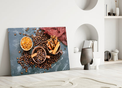 Coffee Beans and Cinnamon Glass Wall Art