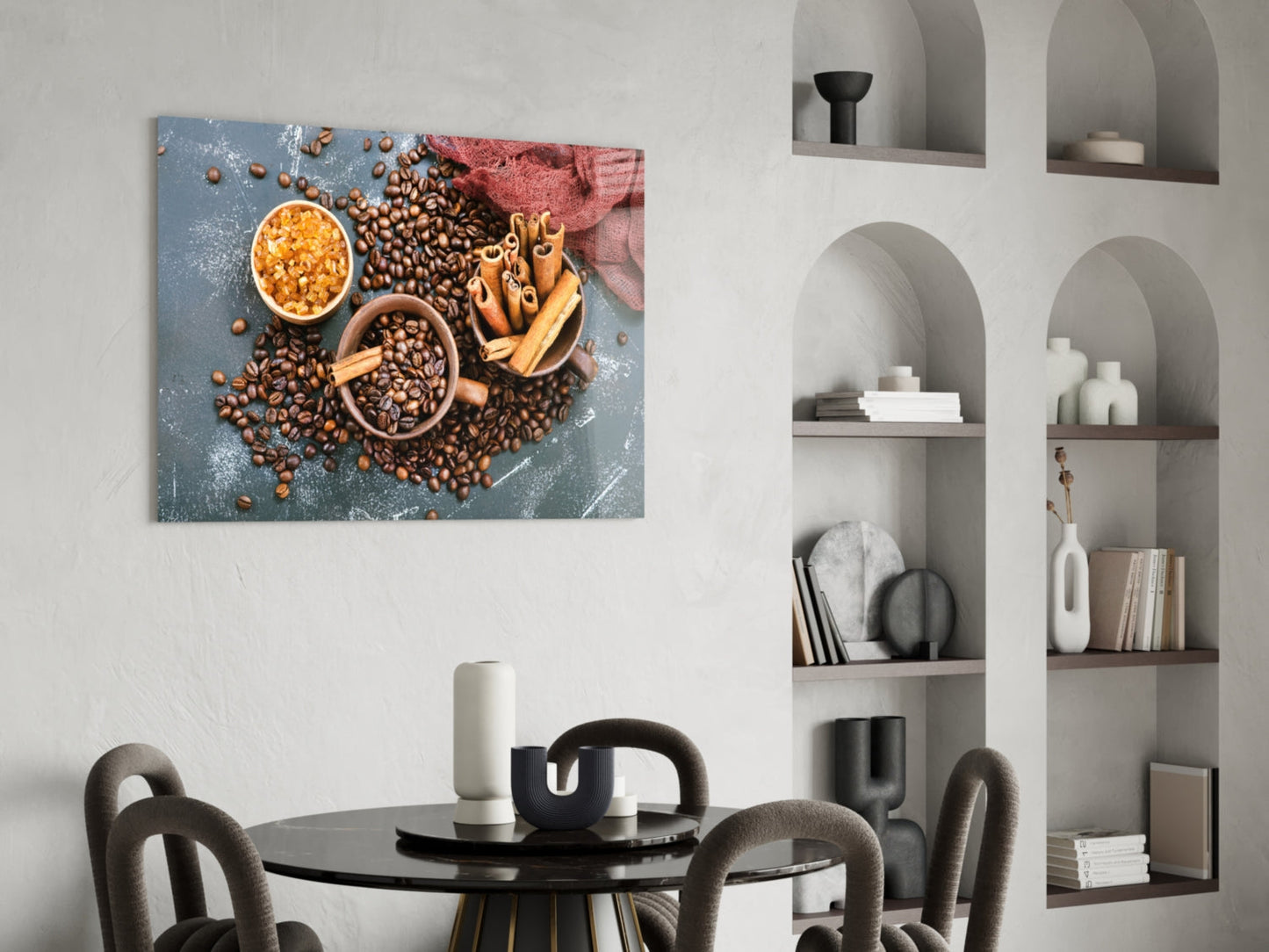 Coffee Beans and Cinnamon Glass Wall Art