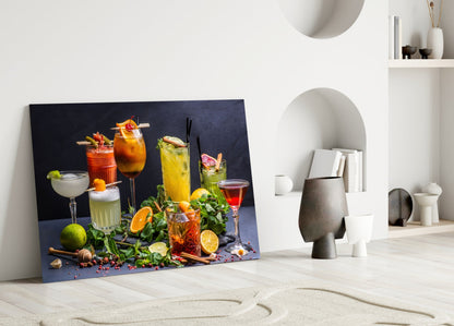 Citrus Herb Cocktail Bar Glass Wall Art
