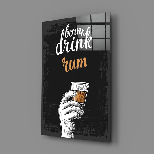 Rum script glass wall art on a gray wall