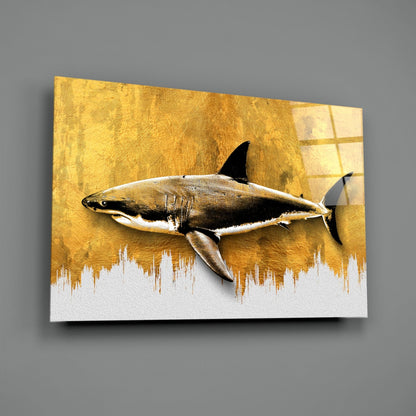 Gold Brushstroke Shark Glass Wall Art