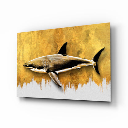 Gold Brushstroke Shark Glass Wall Art