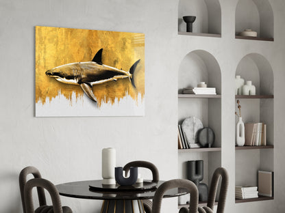 Gold Brushstroke Shark Glass Wall Art