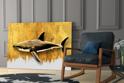 Gold Brushstroke Shark Glass Wall Art