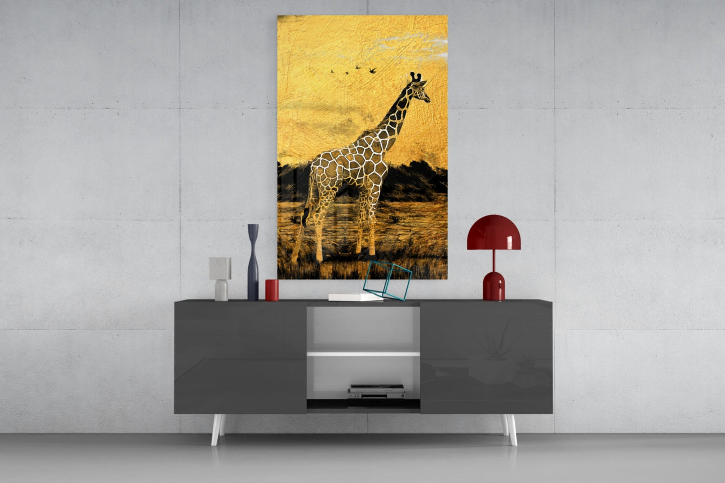 Giraffe Glass Wall Art Golden Safari Print