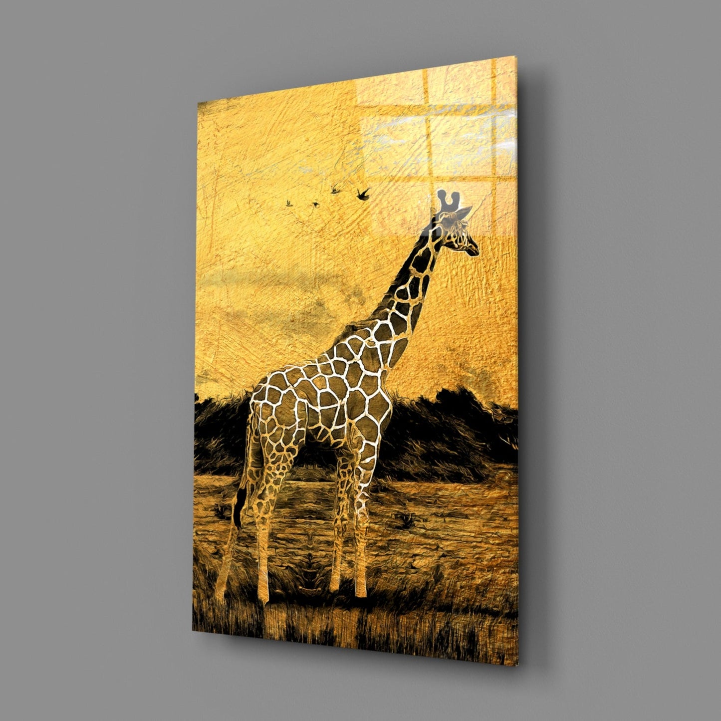 Giraffe Glass Wall Art Golden Safari Print