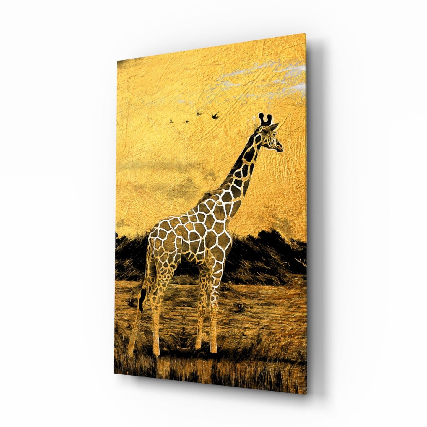 Giraffe Glass Wall Art Golden Safari Print
