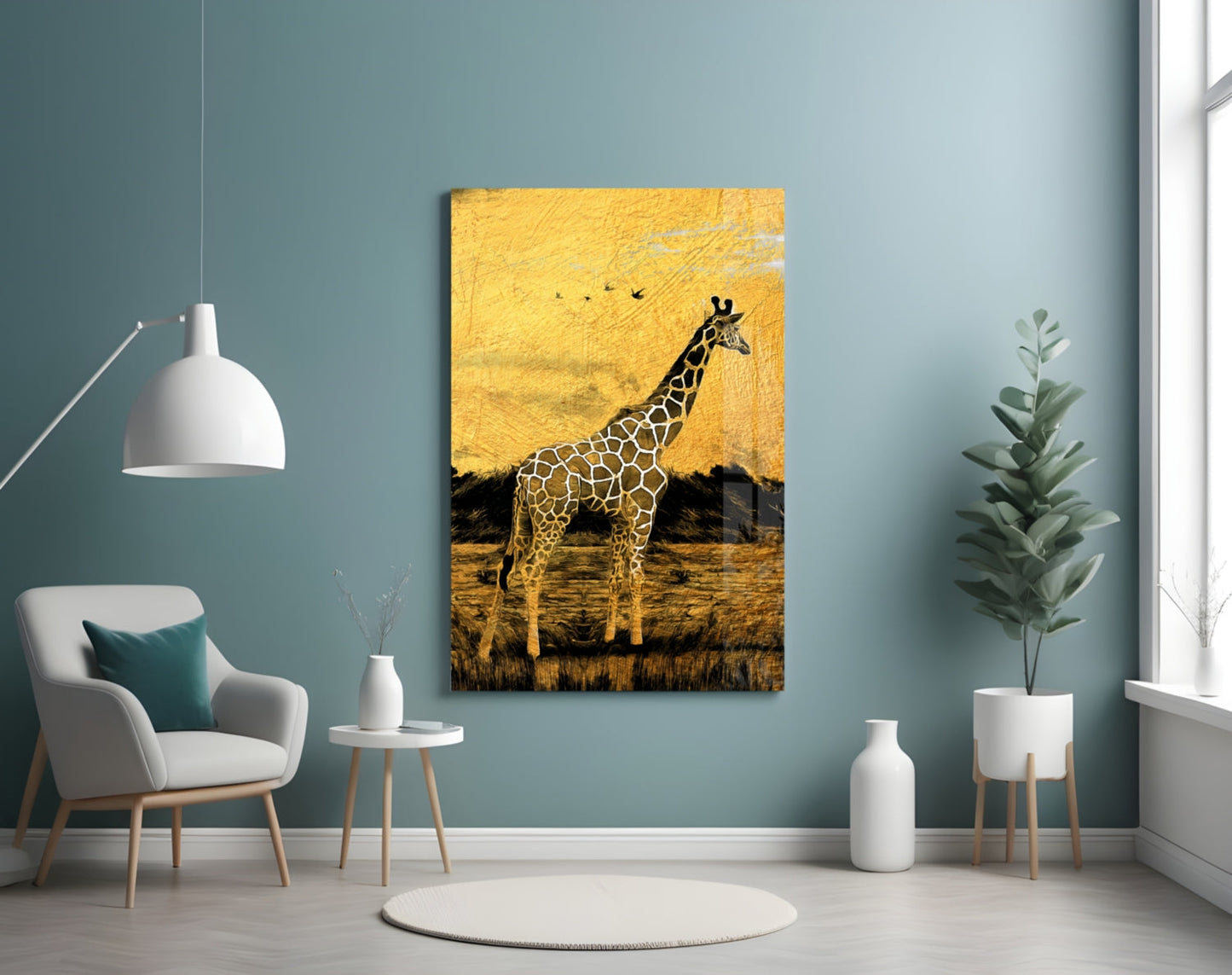 Giraffe Glass Wall Art Golden Safari Print