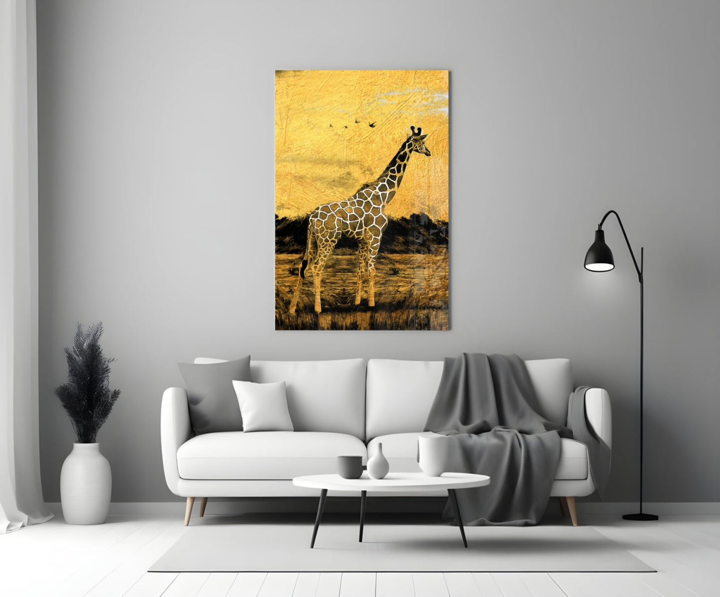 Giraffe Glass Wall Art Golden Safari Print