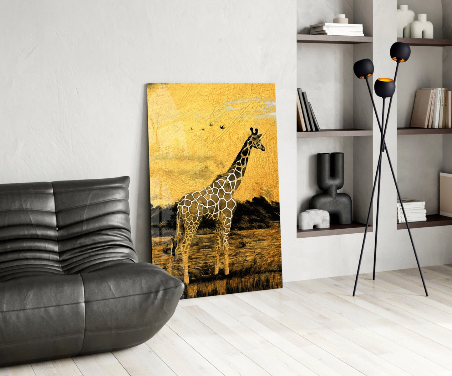 Giraffe Glass Wall Art Golden Safari Print