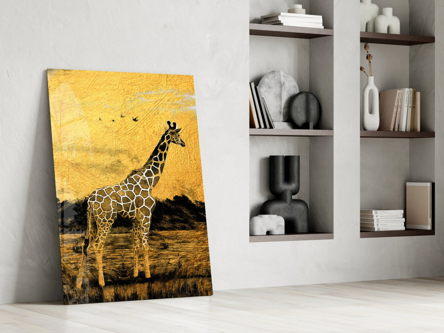 Giraffe Glass Wall Art Golden Safari Print