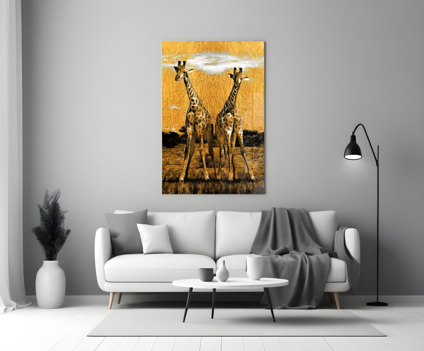 Two Giraffes Golden Safari Glass Wall Art