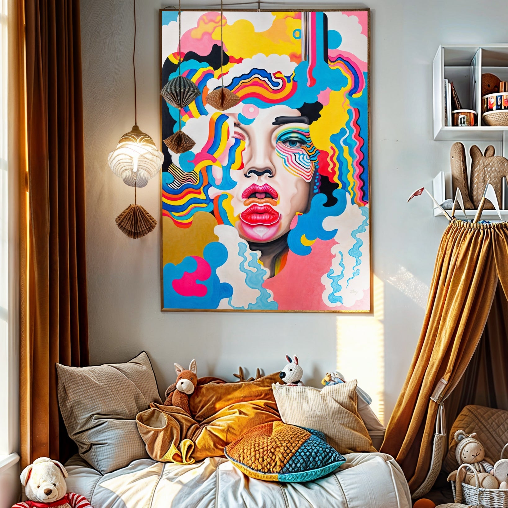 Candy Face bold colorful abstract canvas wall art with vivid dynamic lines for modern interiors