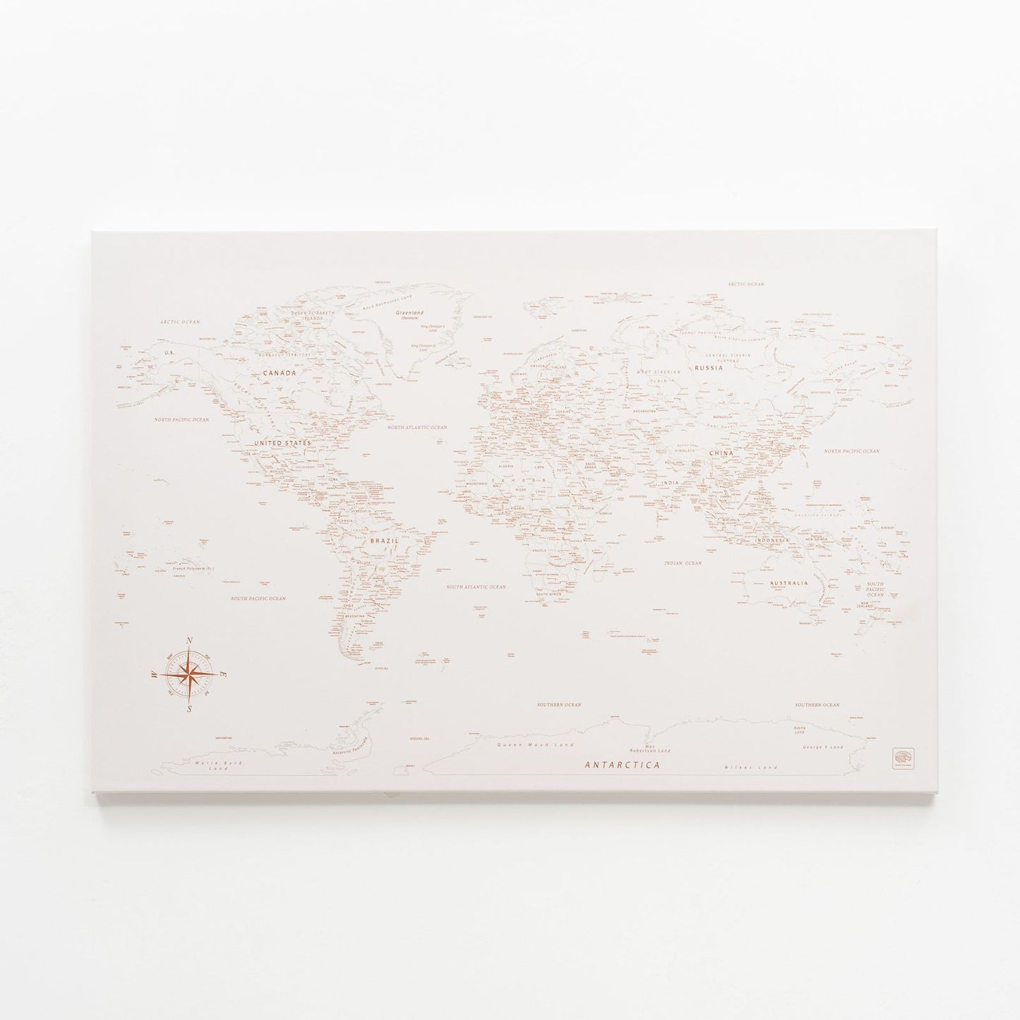 Beige World Map Canvas Wall Art
