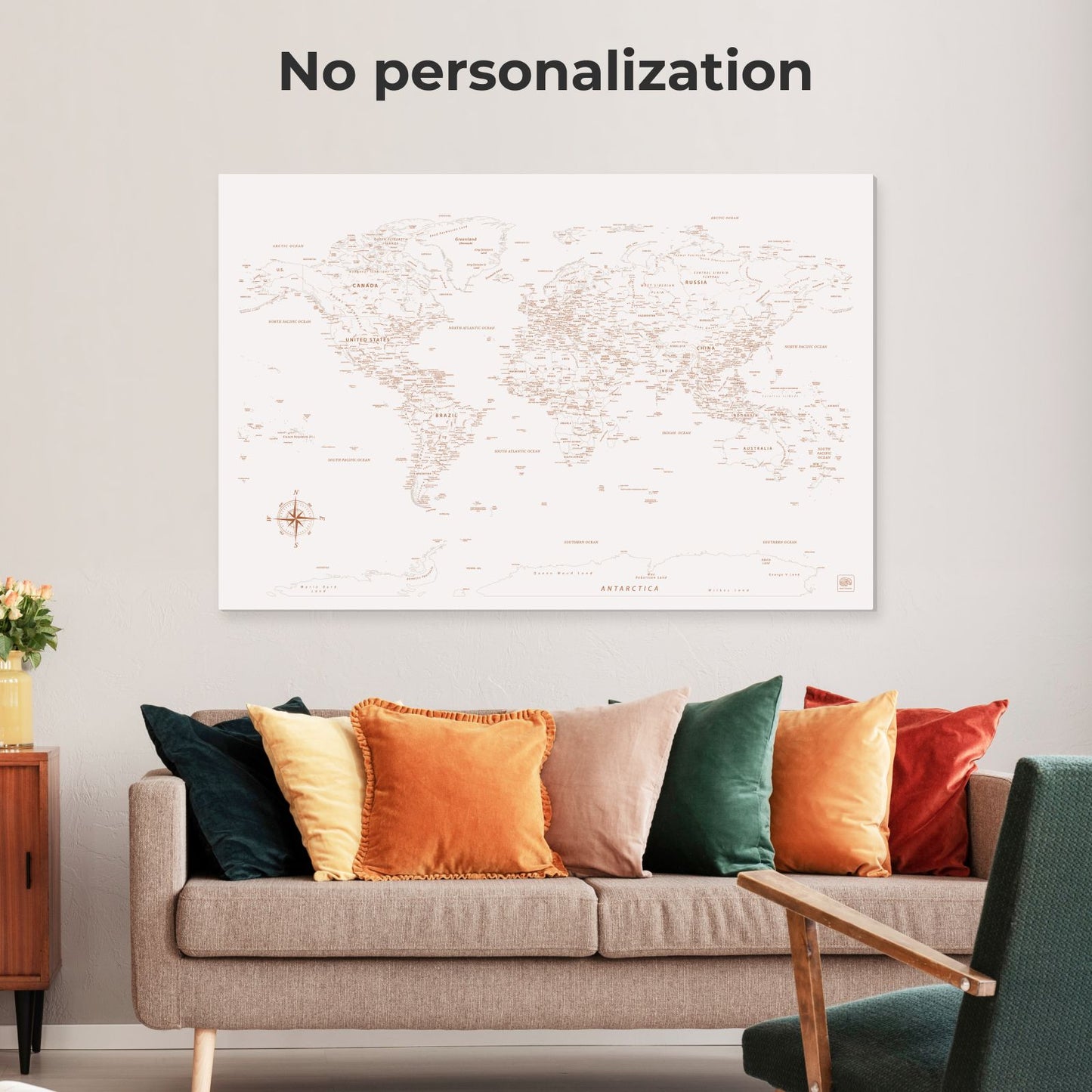 Beige World Map Canvas Wall Art