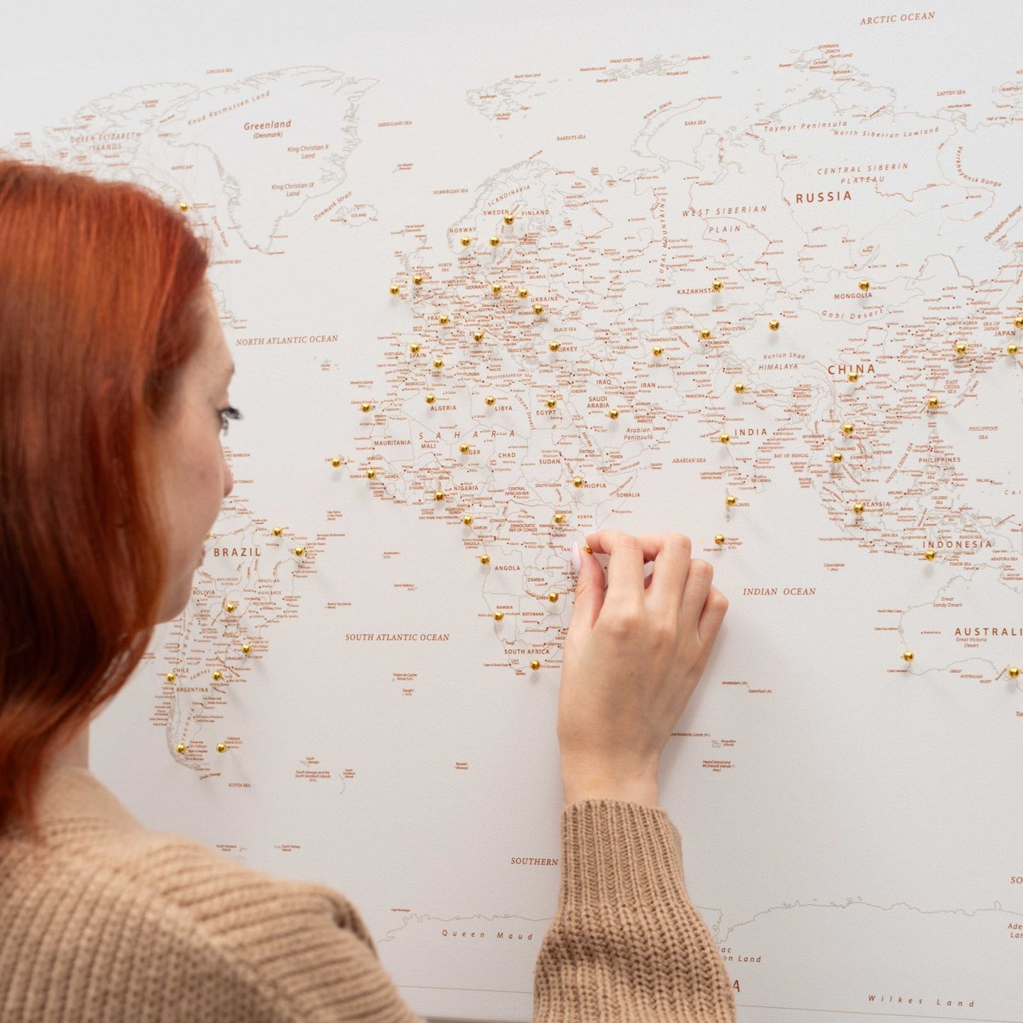 Beige World Map Canvas Wall Art