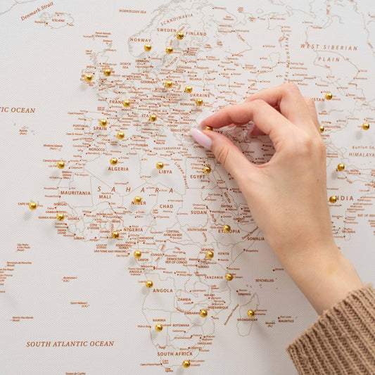 Beige World Map Canvas Wall Art