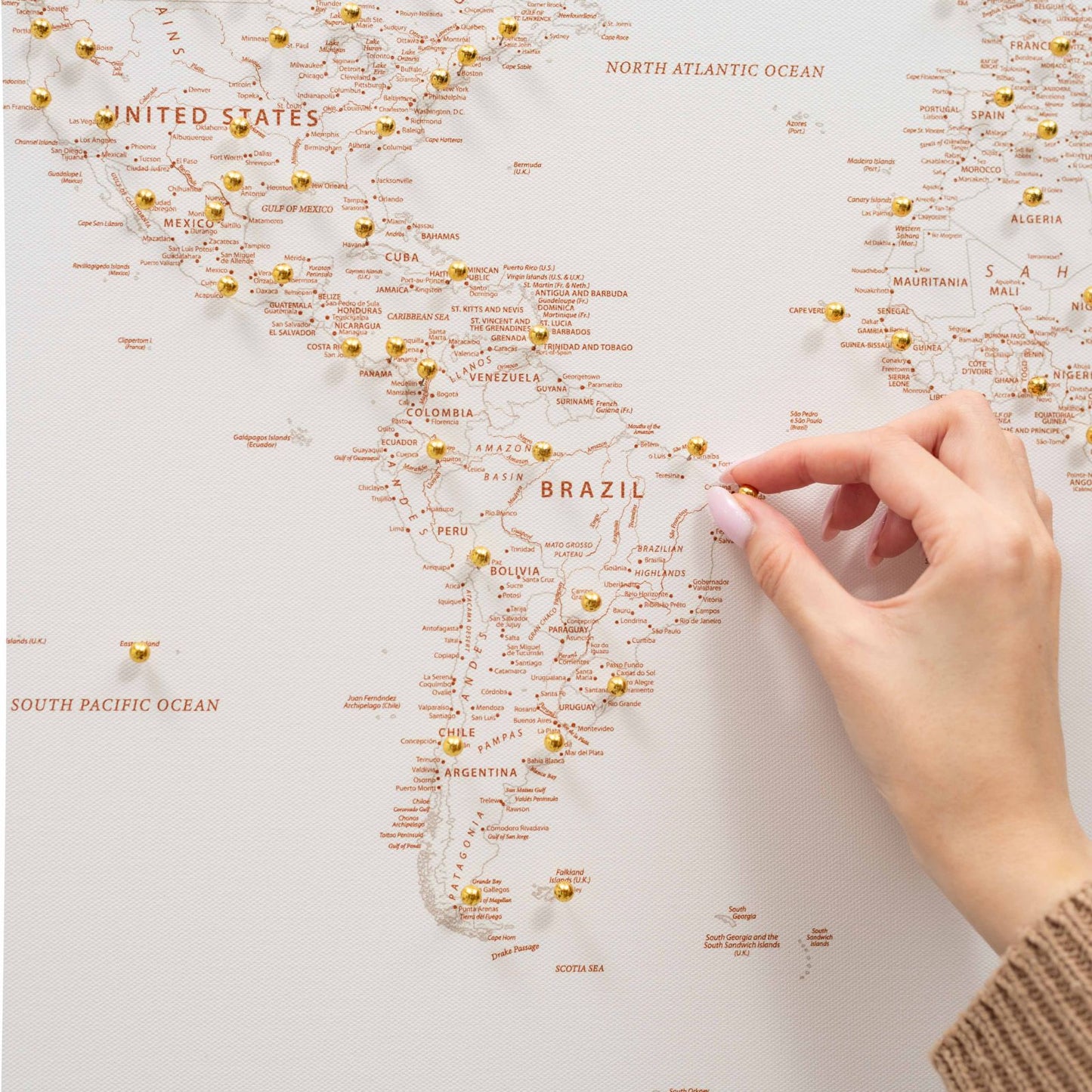 Beige World Map Canvas Wall Art