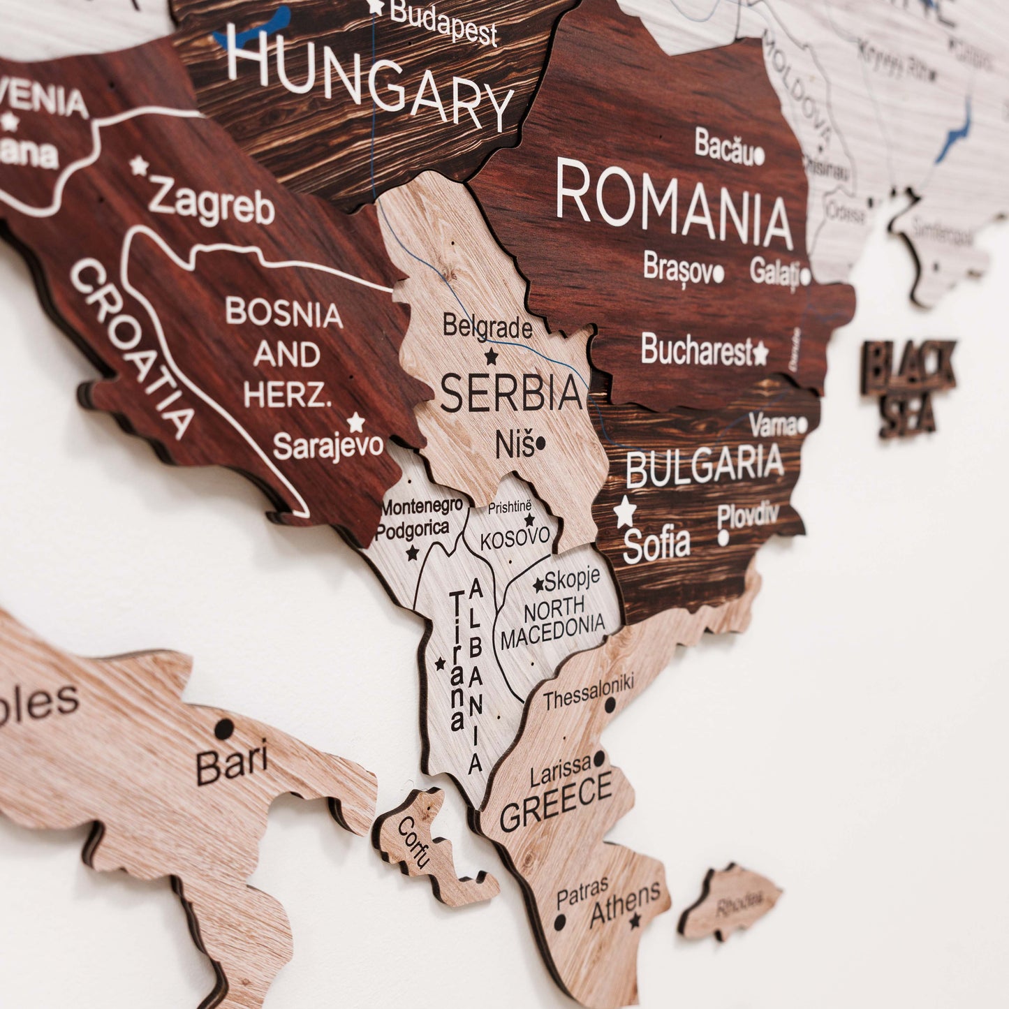 3D Wooden Europe Map Wall Art - Cappuccino