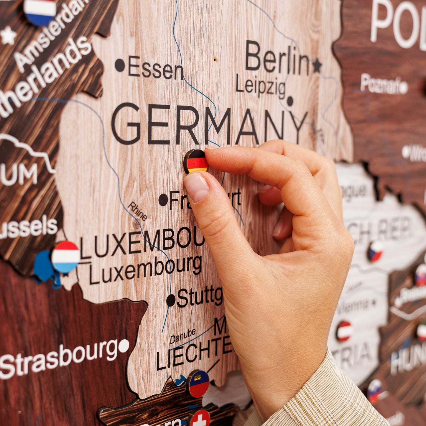 3D Wooden Europe Map Wall Art - Cappuccino