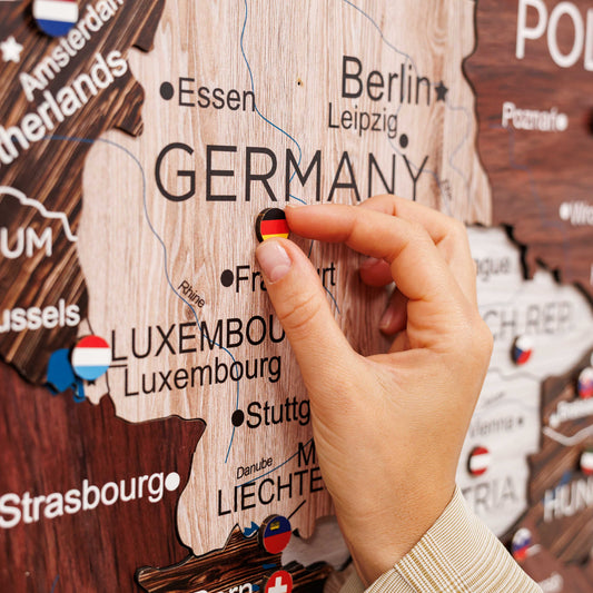 3D Wooden Europe Map Wall Art - Cappuccino