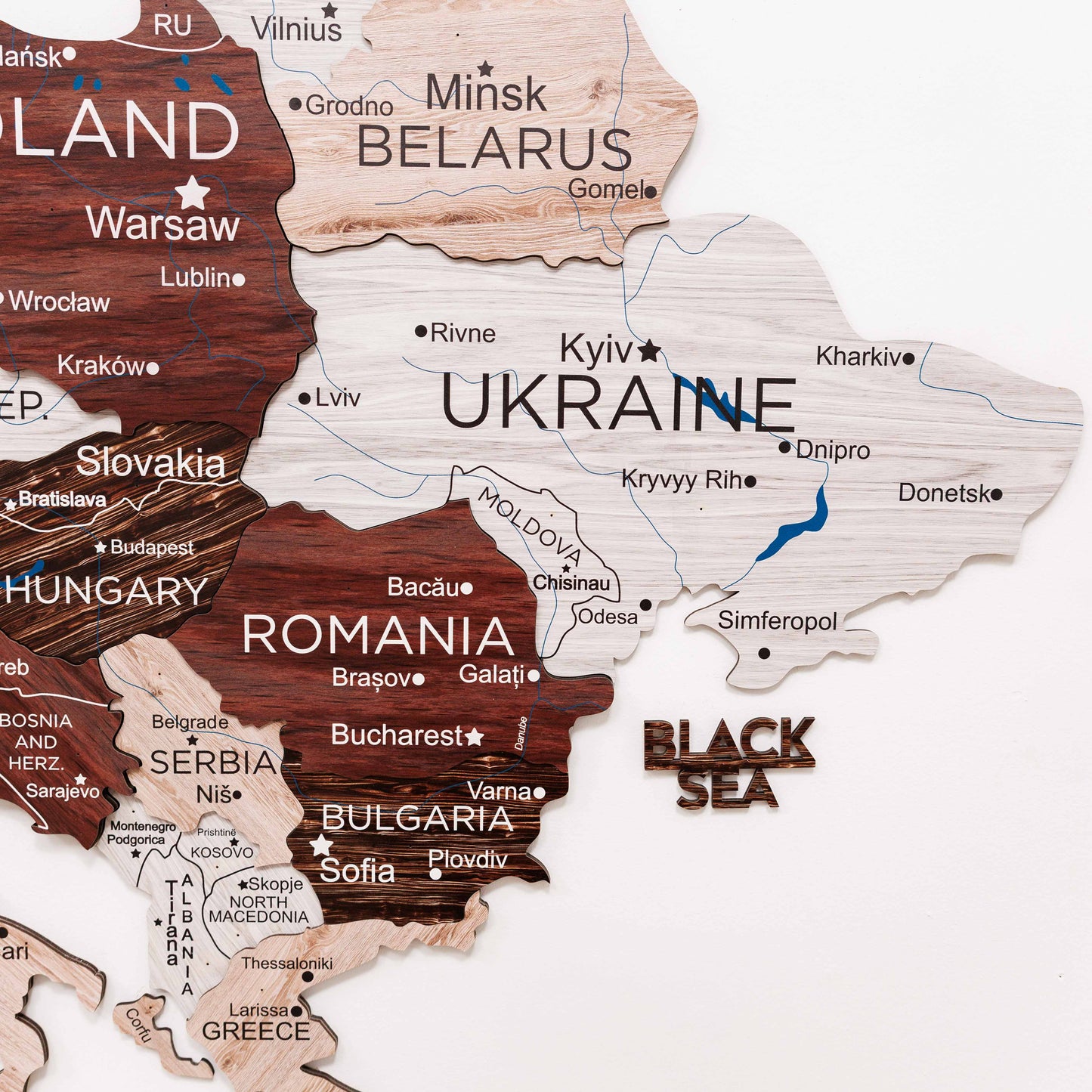 3D Wooden Europe Map Wall Art - Cappuccino