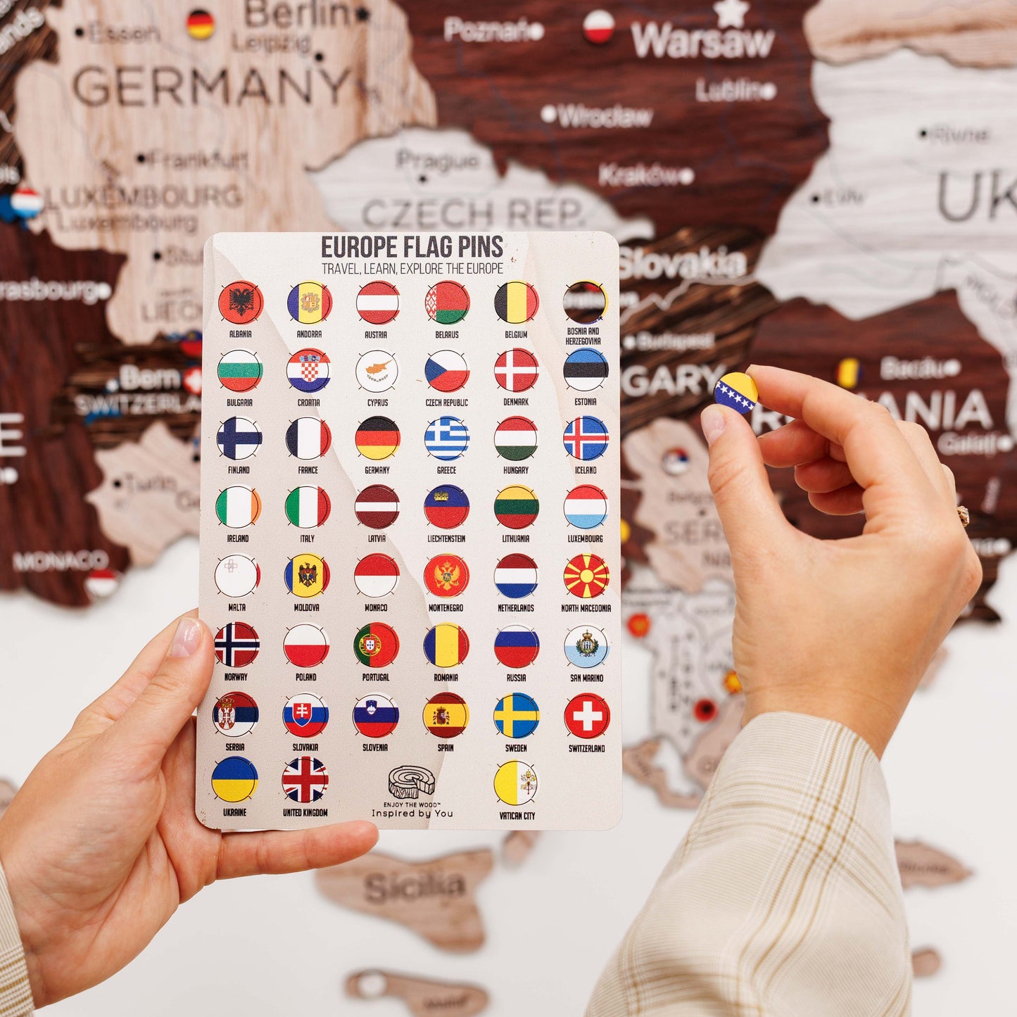 3D Wooden Europe Map Wall Art - Cappuccino