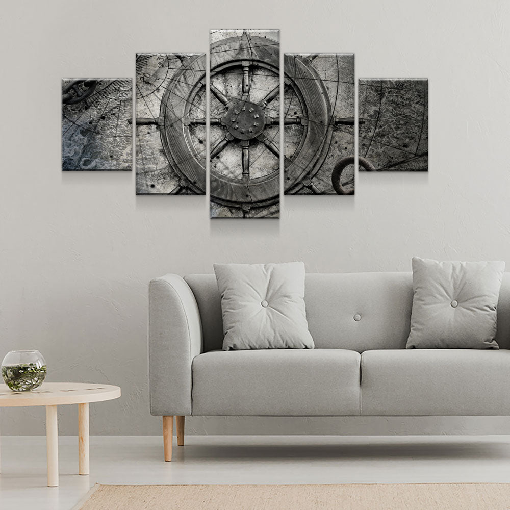 Captain Ships Wheel Nautical Canvas Wall Art Set