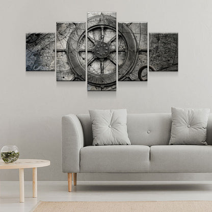 Captain Ships Wheel Nautical Canvas Wall Art Set