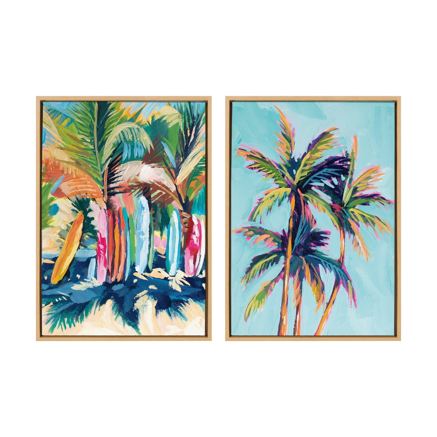 Surf and Sand Tropical Palms Framed Canvas Wall Art Set