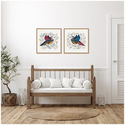 Peace Birds Red and Blue Framed Canvas Art Set