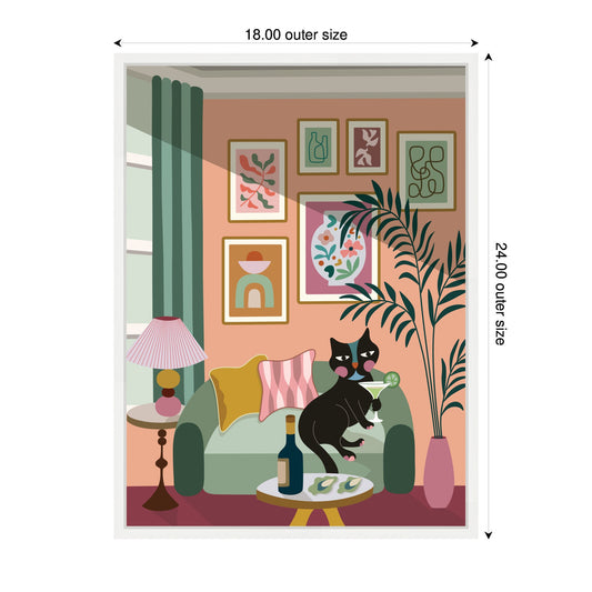 Cocktail Cat Framed Canvas Wall Art