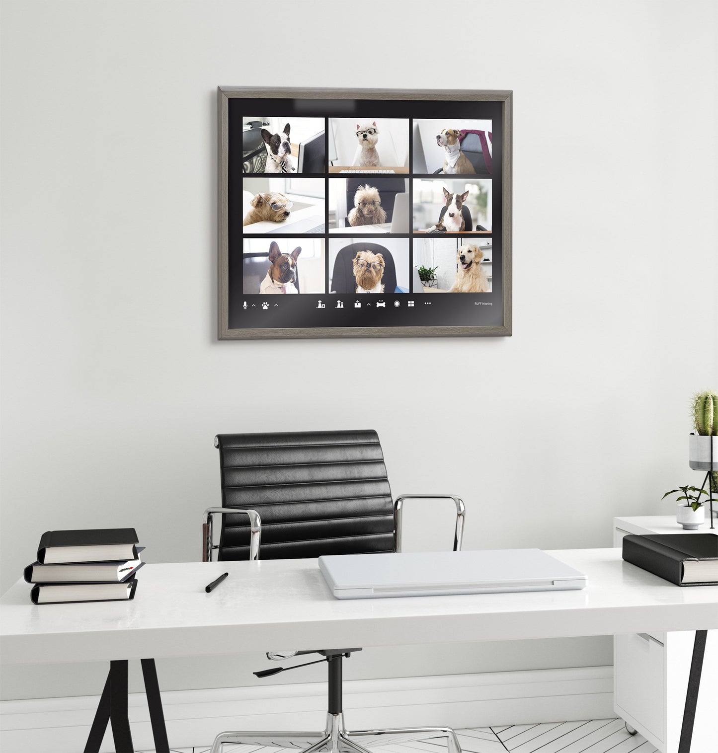 Video Chat Dogs Framed Glass Wall Art
