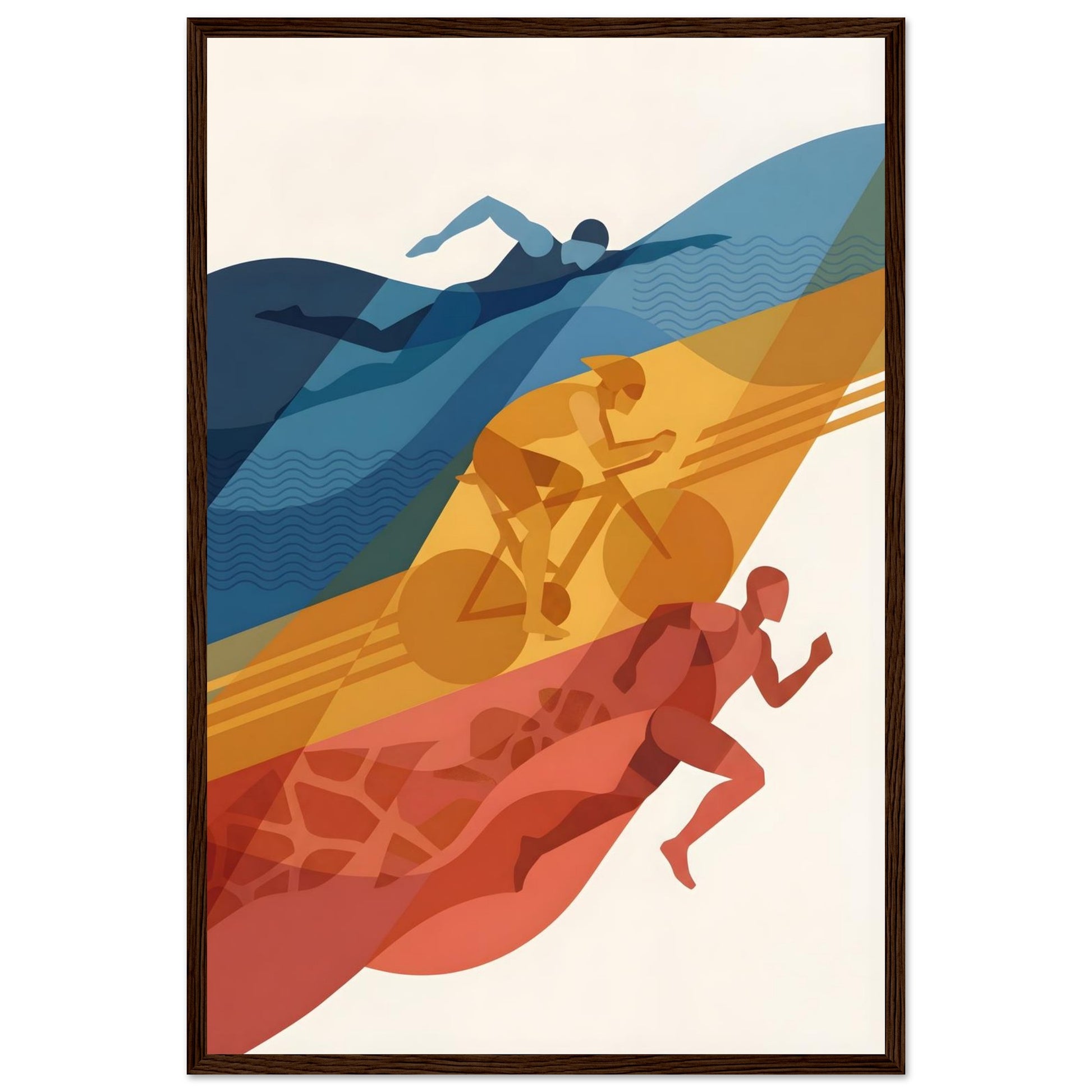 Abstract Triathlon Print: Geometric Swim Bike Run Wall Art - 20x25 cm / 8x10″ - White frame / Ready-to-hang - Sparkycare