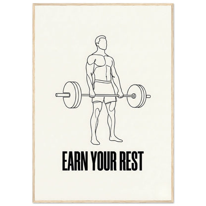 Earn Your Rest - Minimalist Deadlift Gym Poster - 70x100 cm / 28x40″ - Wood frame / Ready-to-hang - Sparkycare