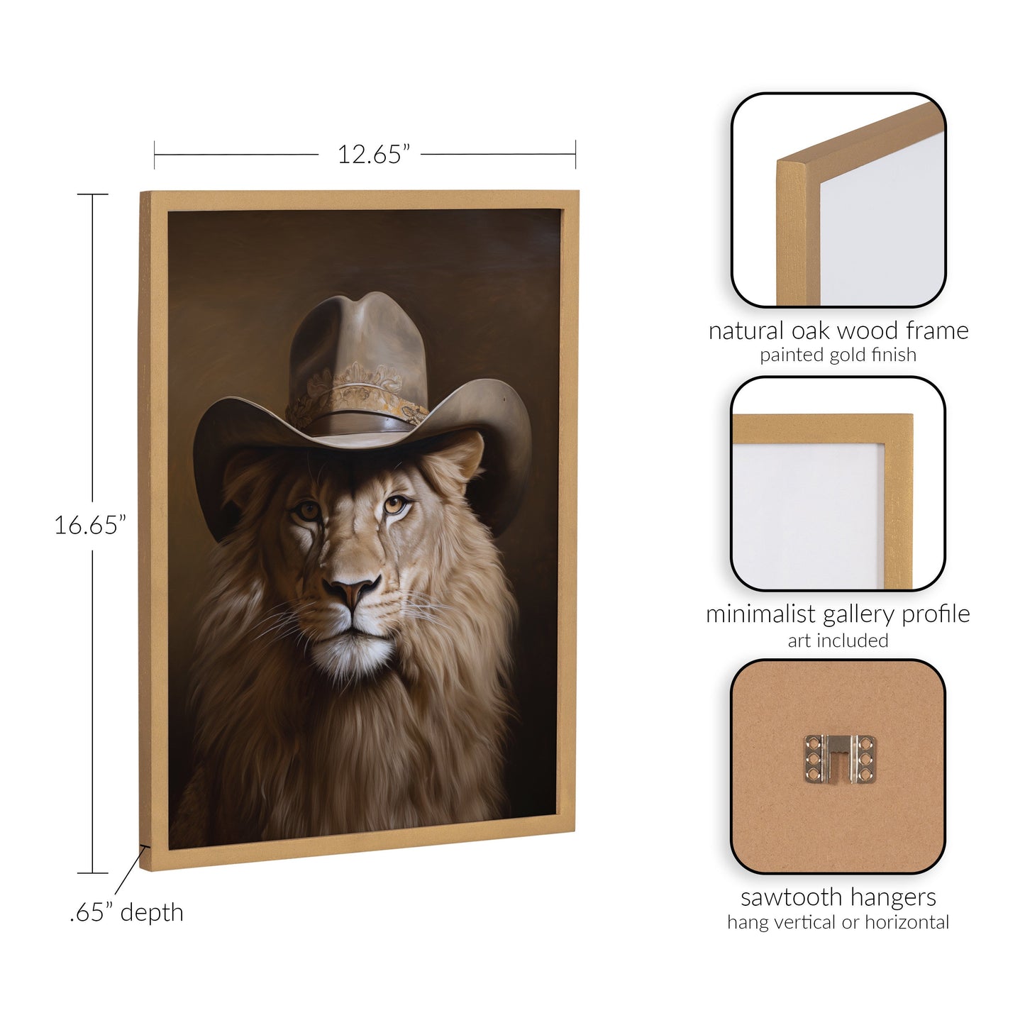Lion Wearing a Western Cowboy Hat Framed Wall Art Print