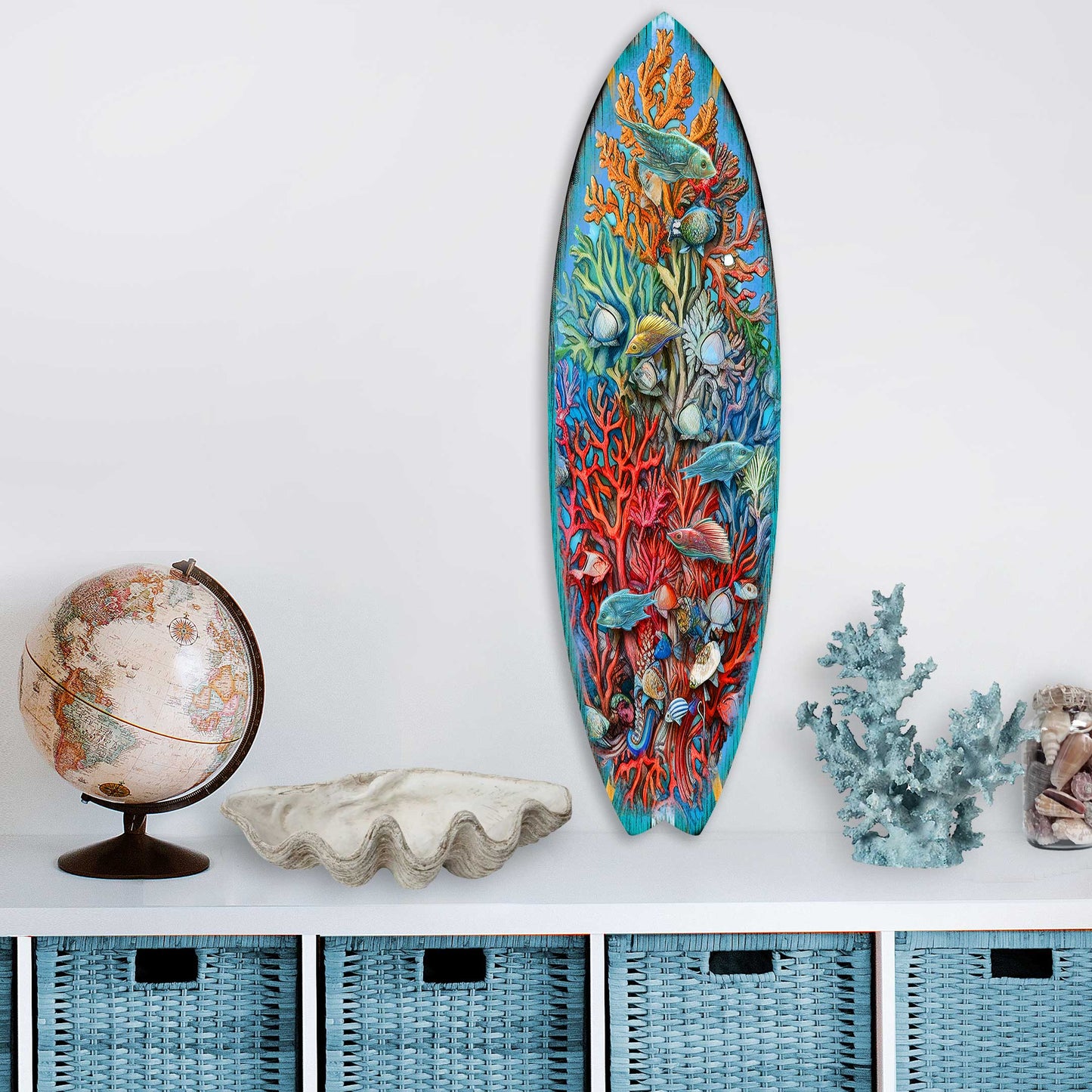 Underwater Surfboard Wood Wall Art - Coastal Ocean Decor