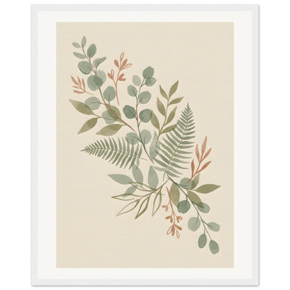 Sage Botanica Boho Botanical Print - 40x50 cm / 16x20″ / Museum-Quality Matte Paper Wooden Framed Poster - White frame - Sparkycare