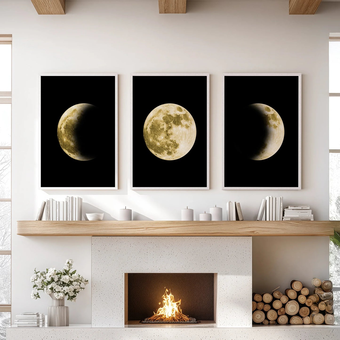 Celestial Moon Phases Wall Art Set of 3 Gold Prints