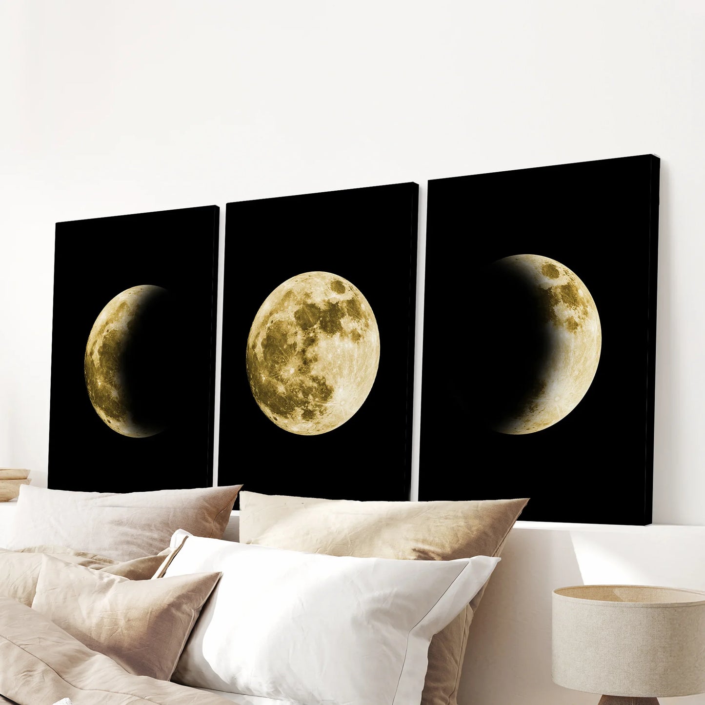 Celestial Moon Phases Wall Art Set of 3 Gold Prints