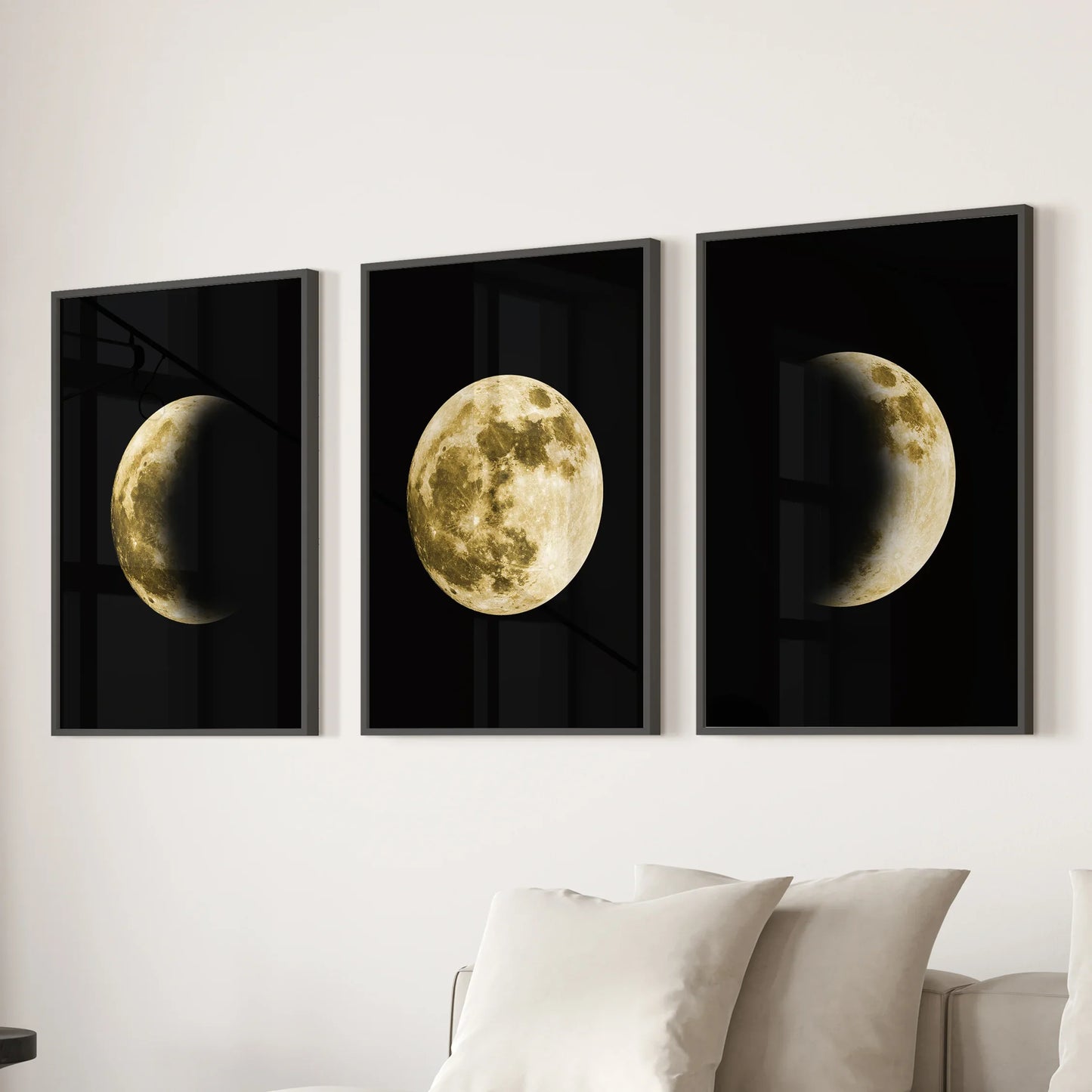 Celestial gold moon phases wall art set of 3 prints